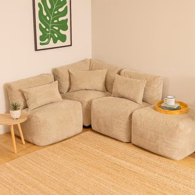 Icon Noa 4-Piece Corner Sofa Set with 2 Recliners and 1 Slab in Stone Jumbo Cord
