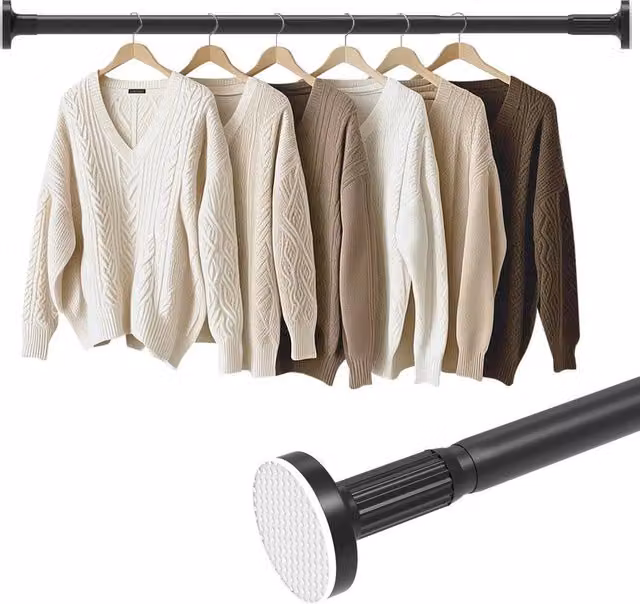 Kelvenix Black Stainless Steel Extendable Telescopic Shower Curtain Pole Rail