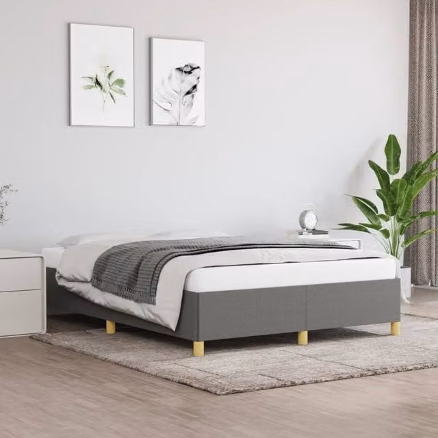 Berkfield Home Upholstered Fabric Bed Frame, Grey, W: 135 cm, L: 190 cm