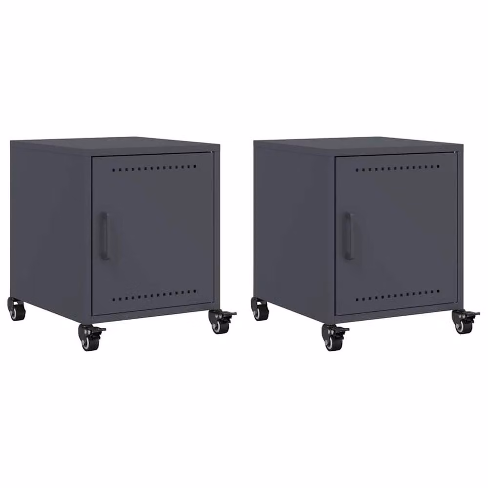 Berkfield Home Set of 2 Anthracite Steel Bedside Cabinets, W/D/H: 36 x 39 x 43.5 cm – 2