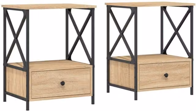 Berkfield Home Set of 2 Sonoma Oak Bedside Tables in Light Tan, W/D/H: 50 x 41 x 65 cm