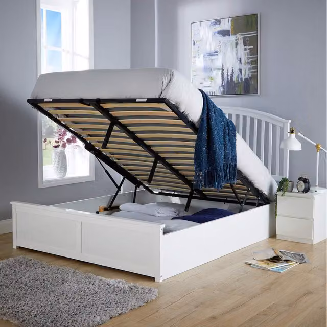 Home Source Madrid Ottoman Storage Bed Frame with End Lift, White, W: 160 cm, D: 200 cm