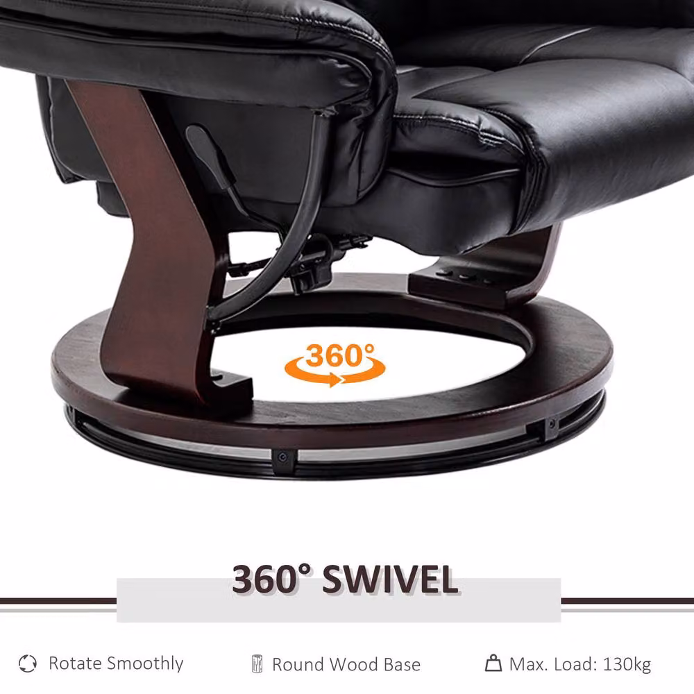 STILVORA Modern Black PU Leather Recliner Armchair with Ottoman and Swivel Function – 6