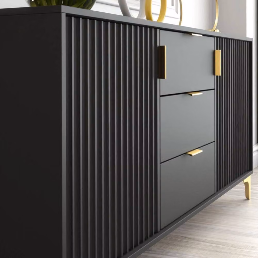 FORGEVIO Modern Black Wood TV Unit Sideboard Cabinet – 3