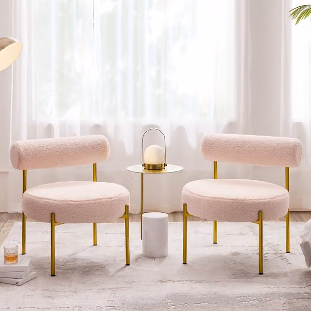 Yaheetech Modern Pink Polyester Boucle Accent Chair with Gold Metal Legs