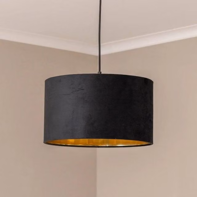 FORGEVIO Velvet Cylinder Lampshade Ceiling Light in Black and Gold