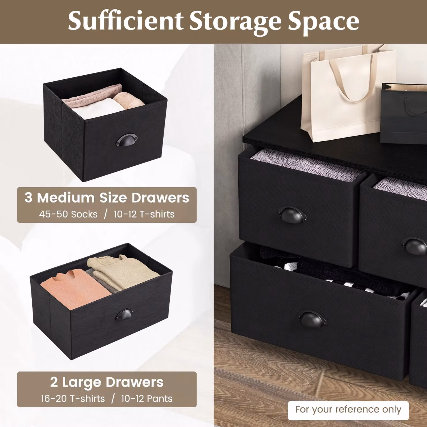 Costway 2-Tier Fabric Storage Organizer Chest of Drawers with 5 Baskets in Black – 3