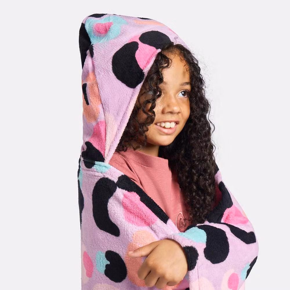 OHS Kids Leopard Print Wearable Hooded Fleece Blanket in Purple – 2