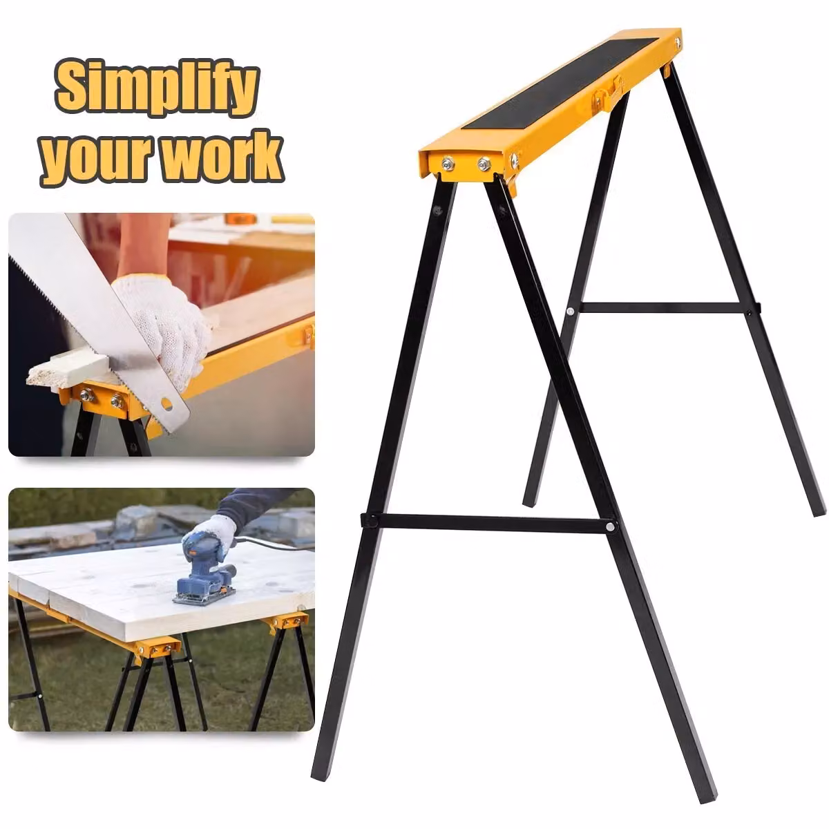 Costway Twin Pack of Heavy Duty Folding Metal Sawhorses in Yellow and Multicolour – 3