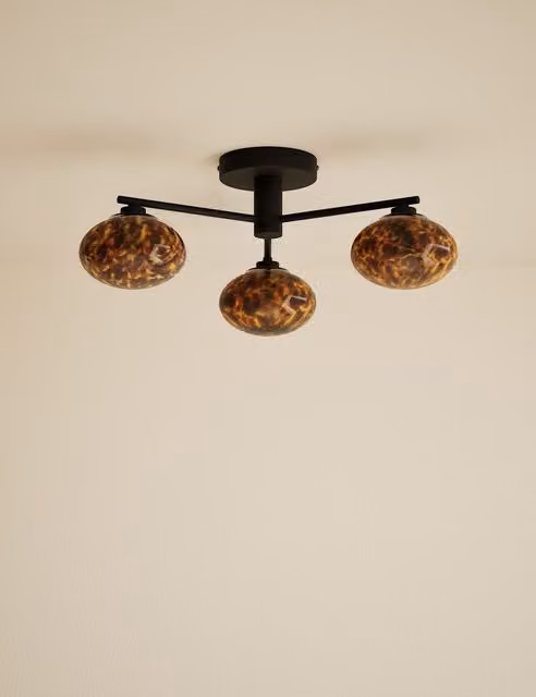 M&S 3 Light Tortoiseshell Flush Ceiling Light in Black and Brown