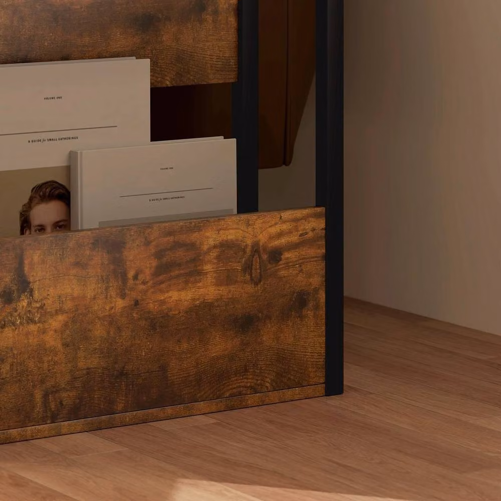 FORGEVIO Narrow Side Table with Storage Shelves in Brown and Metal – 5