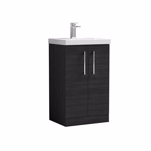 Balterley Floor Standing Bathroom Vanity Unit with Basin and Soft Close 2 Doors in Charcoal Black, W/D/H: 51 x 39 x 84 cm – 1