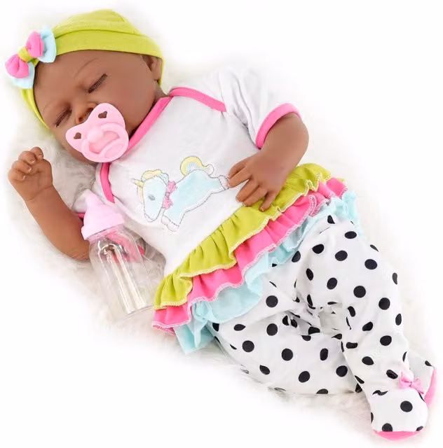 BiBi Doll Porcelain Reborn Sleeping Baby Doll with Multicolour Unicorn Outfit, White
