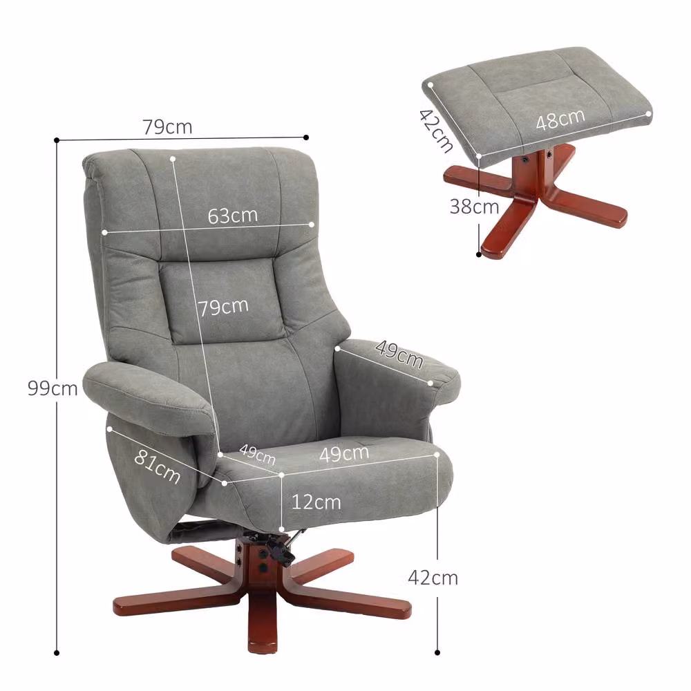 STILVORA Grey Recliner Chair and Footstool Set with Manual Lever and Swivel Function – 4