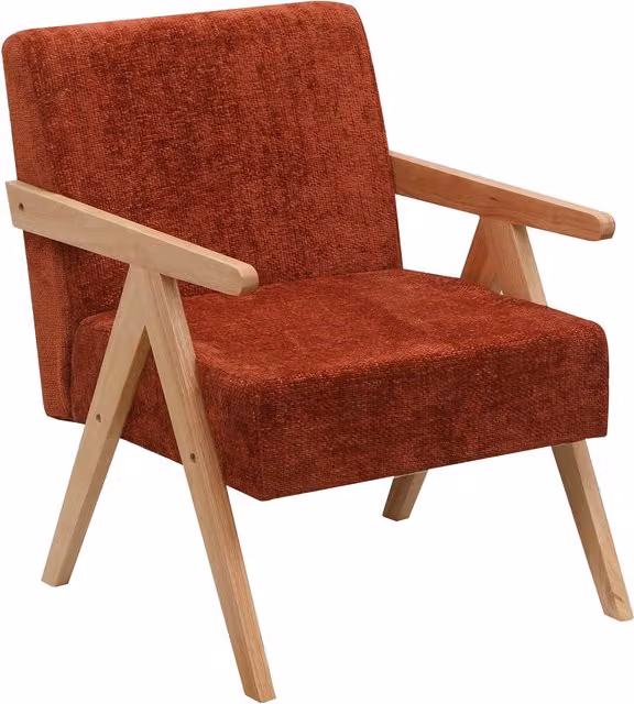 Santarem Scandinavian Lounge Armchair with Red Fabric and Solid Wood Frame – 1