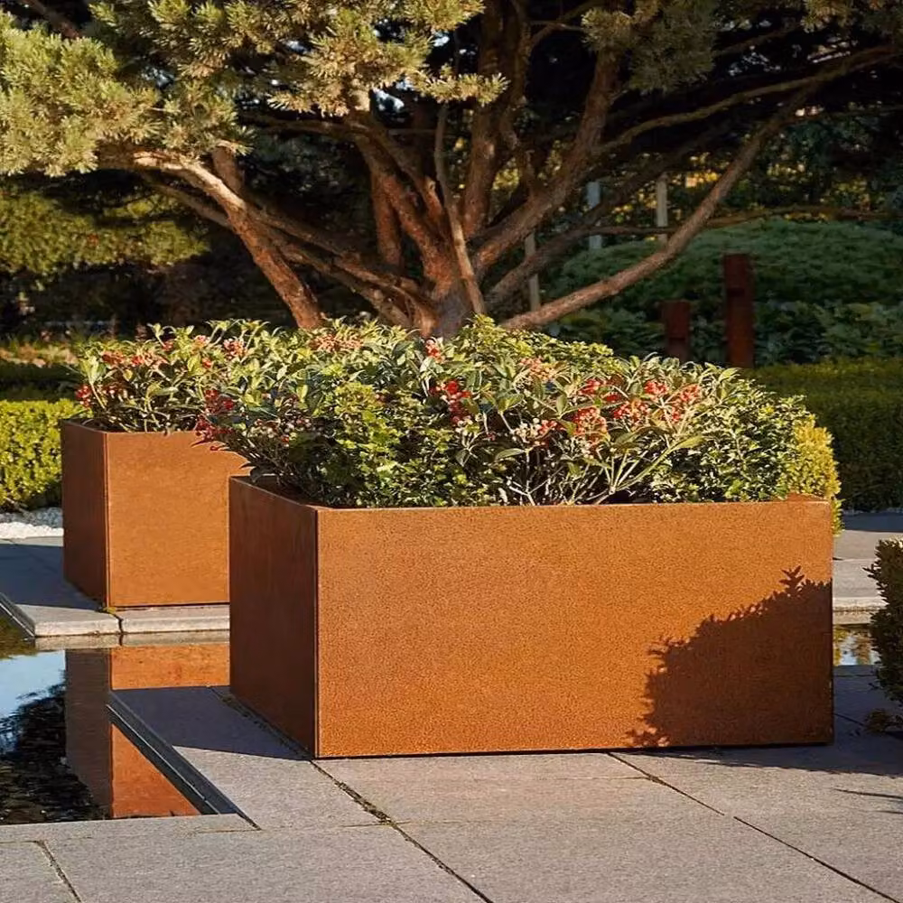 Kelvenix Large Corner Rust Planter in Brown Steel Metal – 4