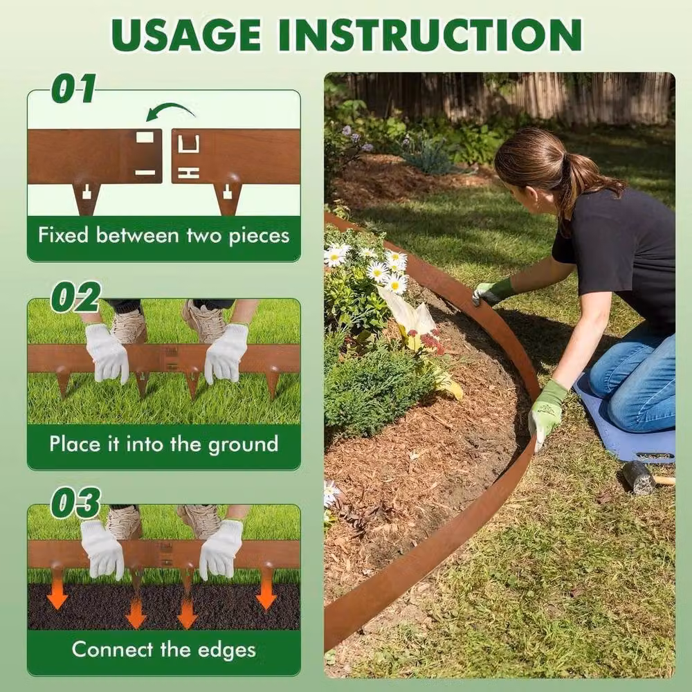 SPETLEK 15-Piece Steel Lawn Edging Set in Brown – 3