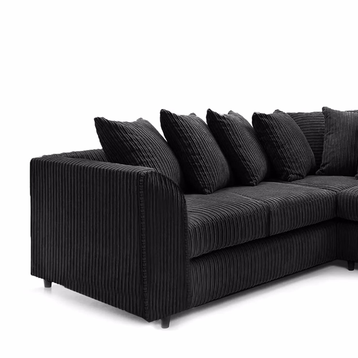 Furnishings For Less UK Ferguson 5 Seater L-Shaped Corner Sofa in Black Jumbo Cord Fabric with Scatter Back – 2