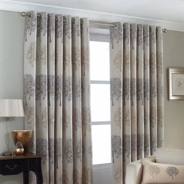 Make It A Home Oakdale Embroidered Room Darkening Eyelet Curtain Pair in Silver/Grey, W: 117 cm, H: 183 cm