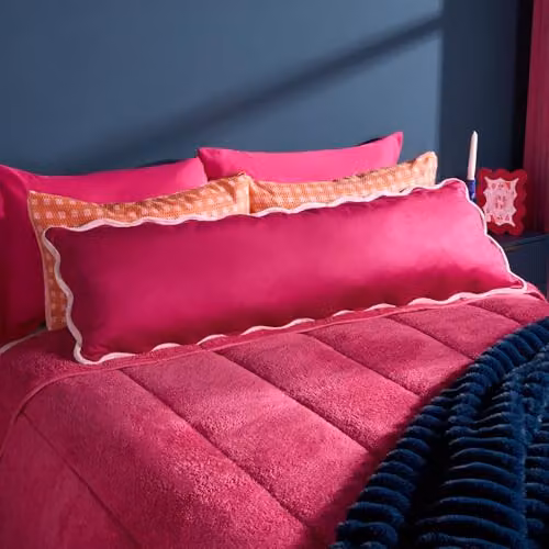 OHS Scallop Piped Edge Bolster Pillow for Maternity Support and Side Sleepers, Burgundy/Pink, W: 140 cm, H: 45 cm, D: 45 cm – 2