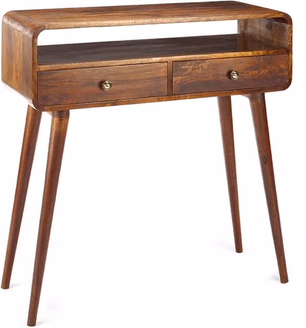 Elm Home And Garden Mid Century Mango Wood Two Drawer Console Table in Brown
