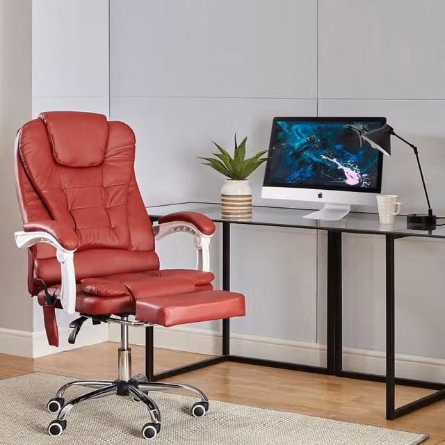 Neo Gaming Computer Recliner Massage Chair with Footrest in Burgundy Synthetic Leather