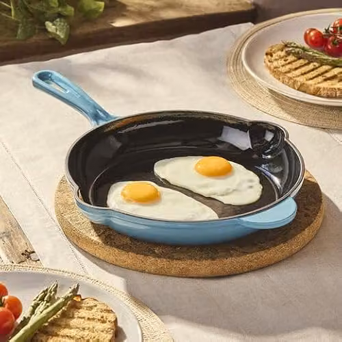 Cooks Professional Enamelled Cast Iron Frying Pan, Petrol Blue, Diameter: 26 cm – 2