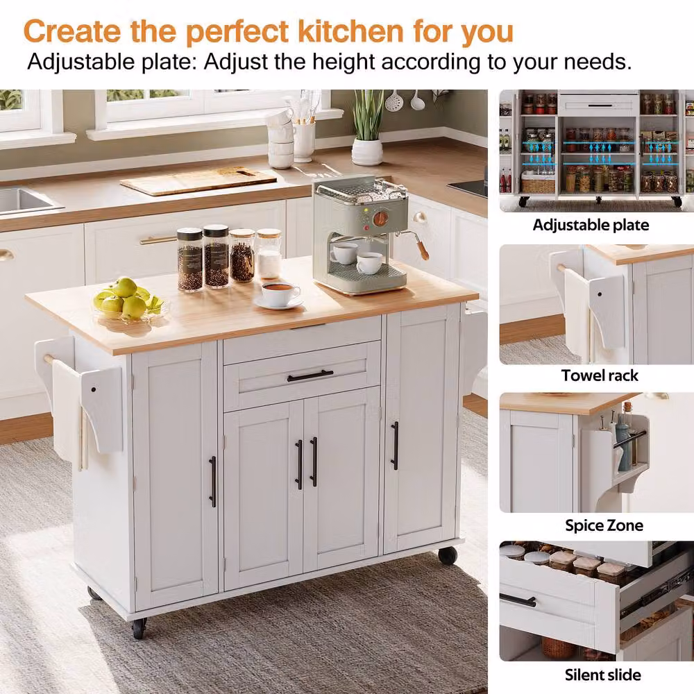 Merax Rolling Kitchen Island Trolley with Foldable Worktop in White, W/D/H: 120 x 45 x 92 cm – 5