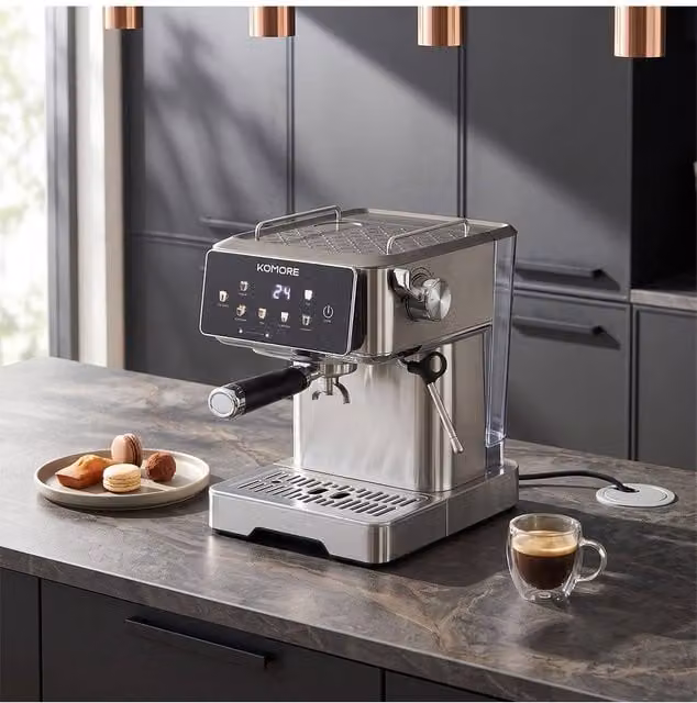 Living and Home Espresso Machine with Milk Frother and Touch Display in Silver – 1