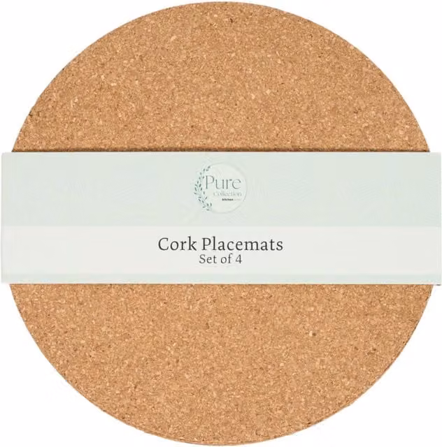Pure Collection Set of 4 Round Rustic Brown Cork Placemats