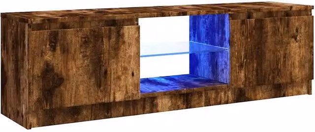 Berkfield Home TV Cabinet with LED Lights in Smoked Oak Brown, W: 120 cm, D: 30 cm, H: 35.5 cm – 1