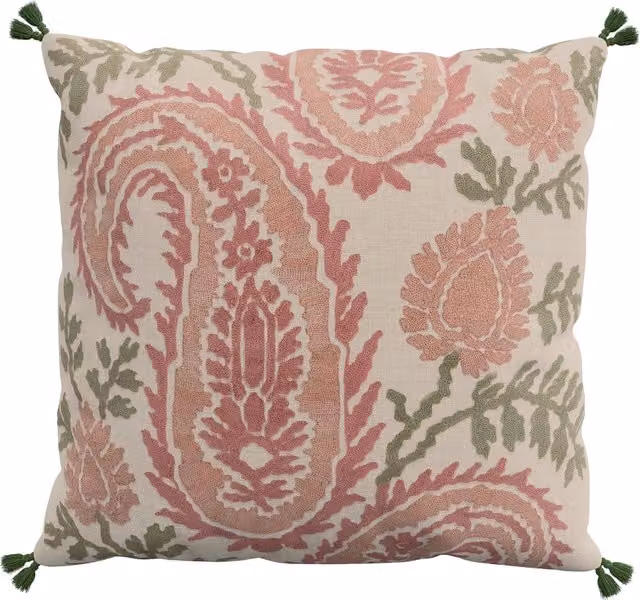 V&A Pure Cotton Kashmir Paisley Cushion in Pink