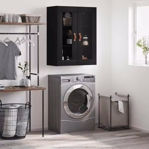 vidaXL Modern Wall Mounted Cabinet with Glass Doors in Black, W/D/H: 69.5 x 34 x 90 cm – 2