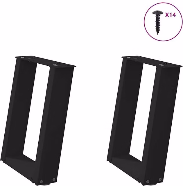 Berkfield Home U-Shaped Coffee Table Legs, 2 Piece Set, Black Matt Steel, H: 38 cm, W: 42.5 cm, D: 43 cm