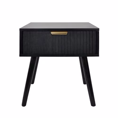 OHS Black Ribbed Wood Bedside Table with 1 Drawer, W/D/H: 40 x 30 x 45 cm