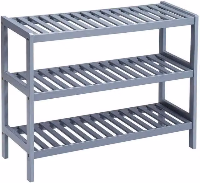 KORVIXA 3 Tier Natural Grey Bamboo Shoe Rack Stand, W: 100 cm, D: 100 cm, H: 100 cm – 1