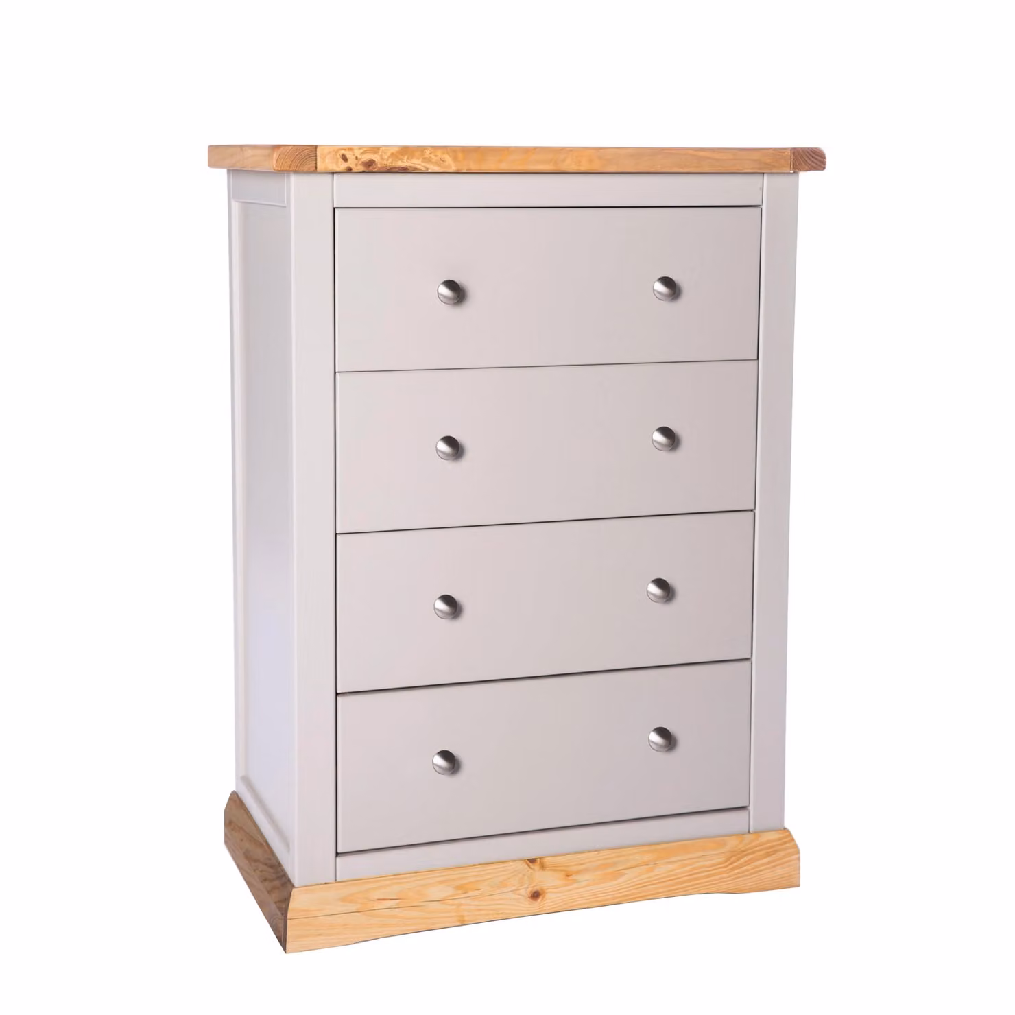 Cabinet Bits Bomporto 4 Drawer Chest of Drawers in Light Grey Pine with Chrome Knobs – 2
