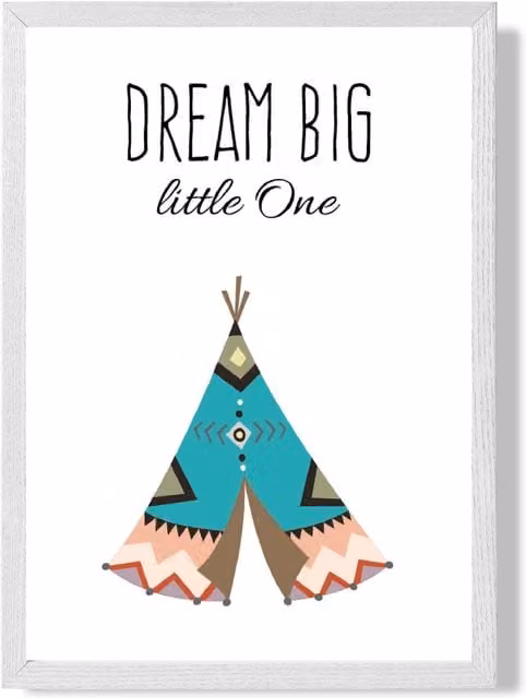 ARTZE Dream Big Tribal Quote Framed Print, Bright Blue and White, A4