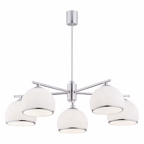 Netlighting Marbella Multi Arm Pendant Ceiling Light in Silver and Chrome with White Glass Domes