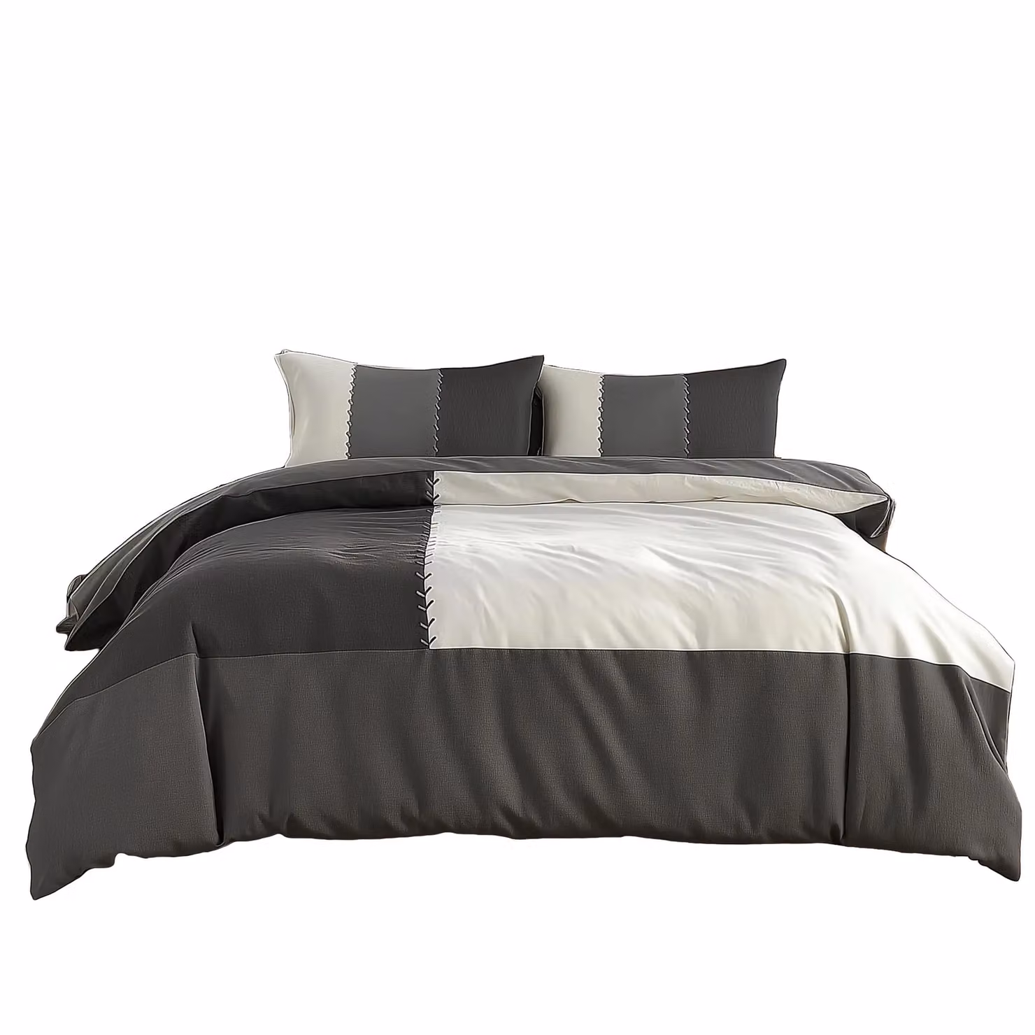 Snug City Modern Patchwork Duvet Cover and Pillowcase Set in Black and Grey, King Size (W: 180 cm, L: 200 cm) – 2