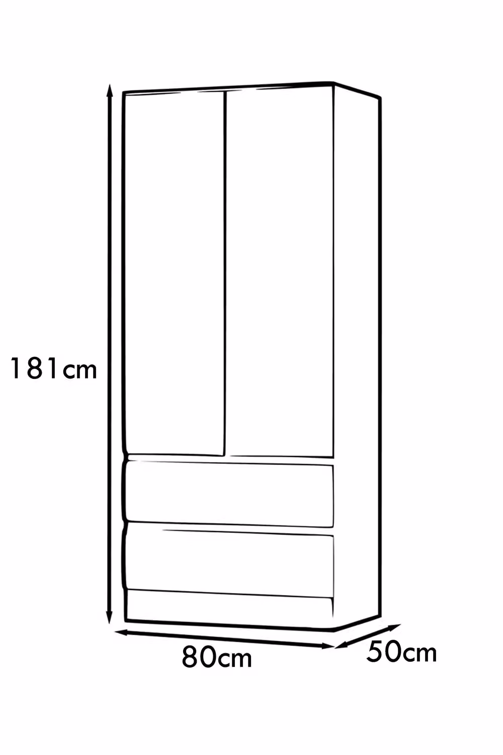 FWStyle Stora 2 Door 2 Drawer Wardrobe in Black, H 180.5 x W 80 x D 50 cm – 3
