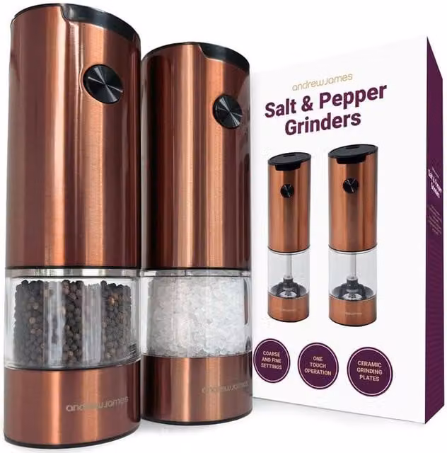 Andrew James Electric Salt and Pepper Mills in Bronze with Digital Display and Ceramic Mechanisms
