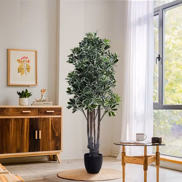Breeins Green and White Artificial Tabletop Tree in Plastic Pot