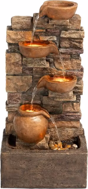 Teamson Home Brown 4-Tier Stacked Stone Cascading Outdoor Water Fountain with LED Lights, Height: 72.3 cm – 1