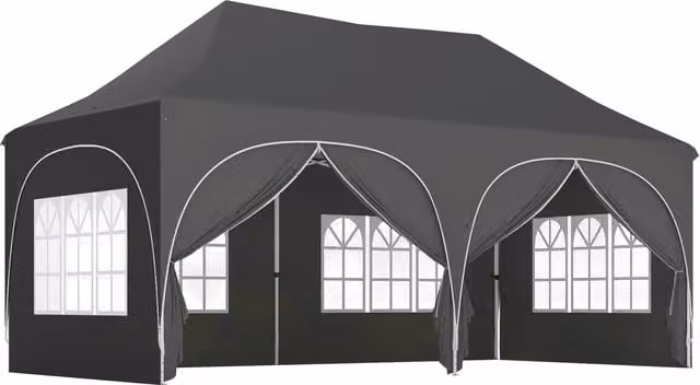 Outsunny Pop Up Gazebo Shelter with Sides and Window, Dark Grey, W: 600 cm, D: 300 cm, H: 315 cm