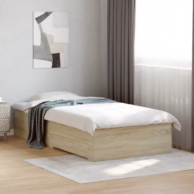 Berkfield Home Small Single Bed Frame with Drawers in Sonoma Oak Brown, W: 75 cm, L: 190 cm – 1