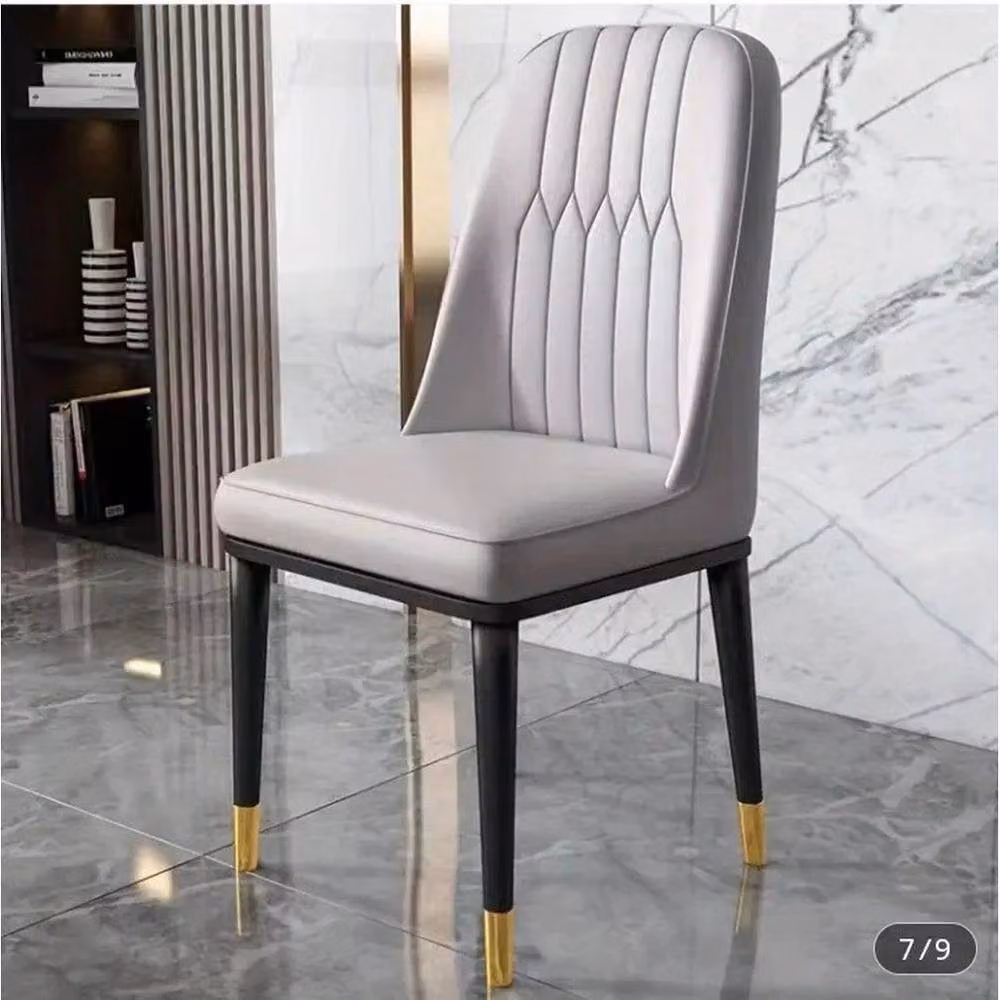 KORVIXA Set of 2 Grey Leather Dining Chairs with Golden Horns – 3