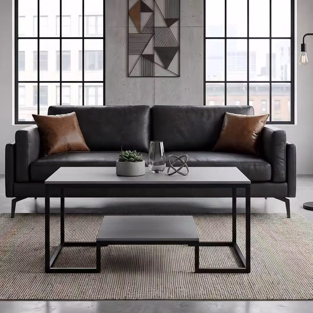 Alivio 2-Tier Modern Rectangular Industrial Style Coffee Table in Grey Metal – 4