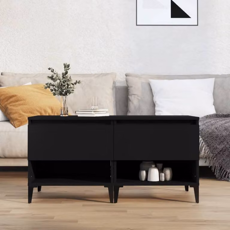 Berkfield Home Set of 2 Black Modern Side Tables in Engineered Wood, W/D/H: 50 x 46 x 50 cm