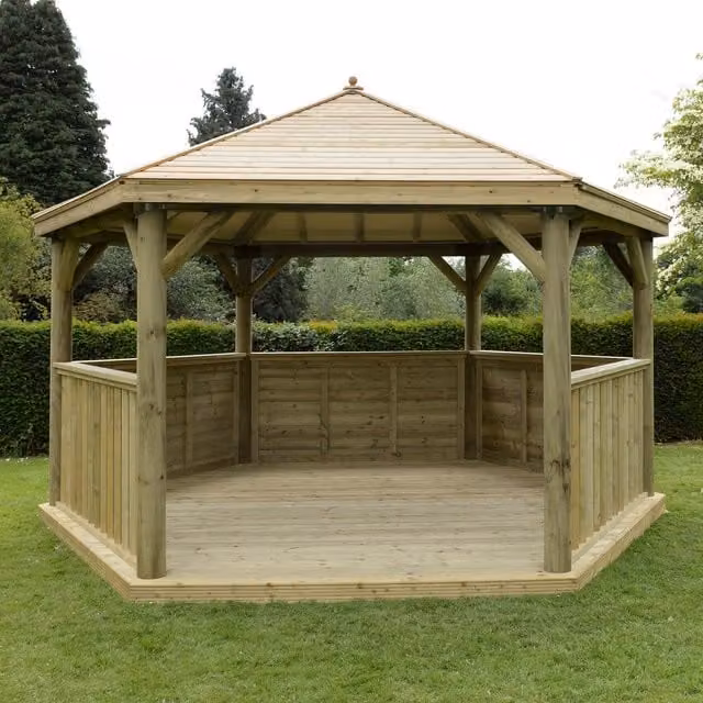 Forest Hexagonal Timber and Steel Garden Gazebo in Brown